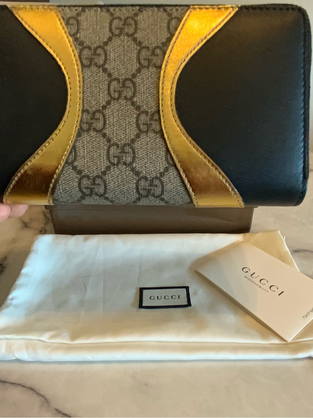 Gucci Monogram Zip Wallet in Black, Gold and Beige - Picture 9 of 14